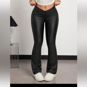Shein Black faux leather flare pants